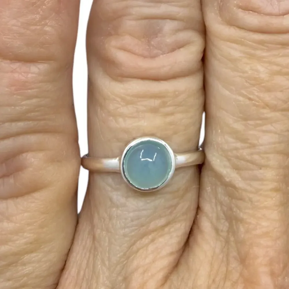 Cabochon Blue Chalcedony Ring Band 925 Sterling Silver Size 7 Gift Boxed - Picture 6 of 7